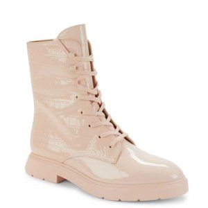 STUART WEITZMAN Mckenzee Croc Embossed Patent Leather Pink Ankle Boots Size 9.5B